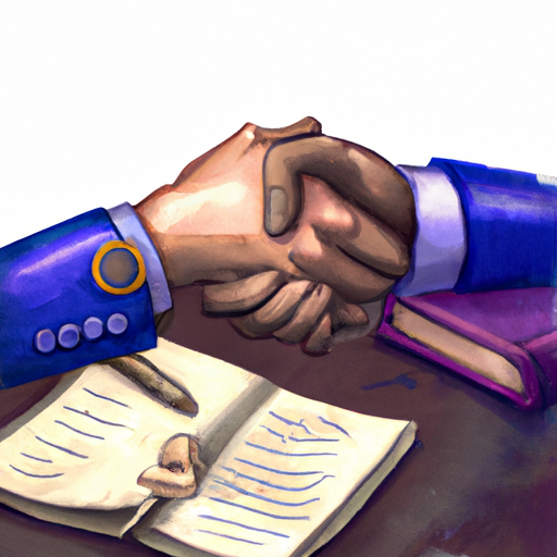 A handshake between a client and a notary, symbolizing a successful transaction