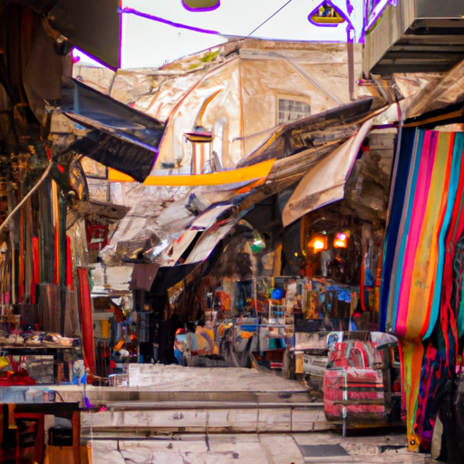 A vibrant scene from one of Jerusalem's bustling markets, showcasing the city's multicultural aspect.